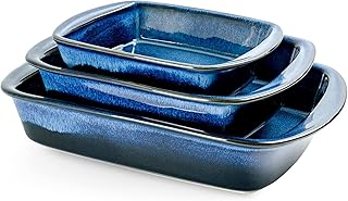UNICASA Cocotte au Four en Céramique, Set de Moules à Pâtisserie de 3 Pcs avec Poignées, Plats à Four Glaçure Réactive Antiadhésive pour Lasagnes, Cocottes Four - 1000ml / 2000ml / 3500ml