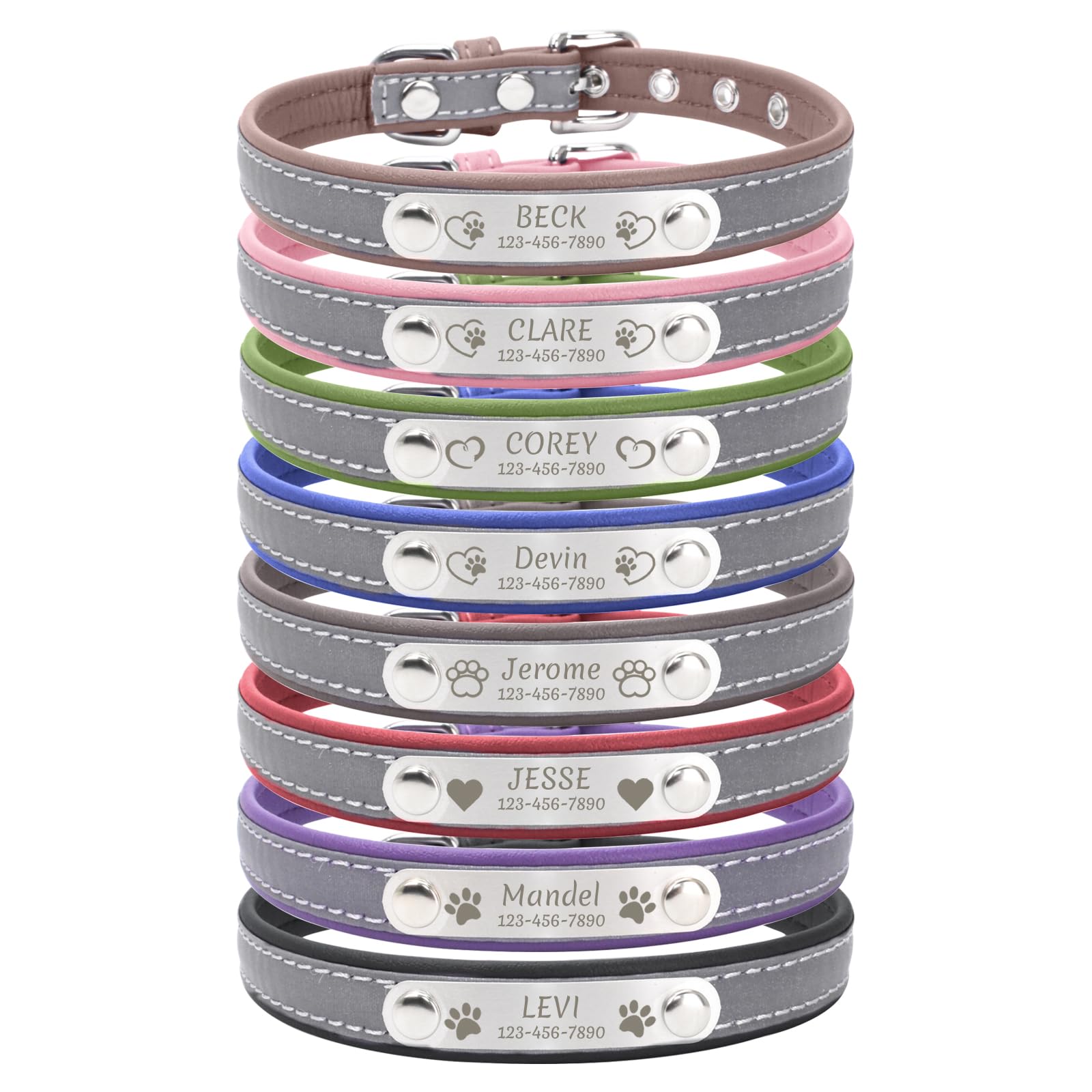 CAMAL Personalized Dog Collars and Cat Collars, Reflective Cat Collar with Stainless Steel Pet ID Tags Personalized, Engraved Dog Collars for Cats