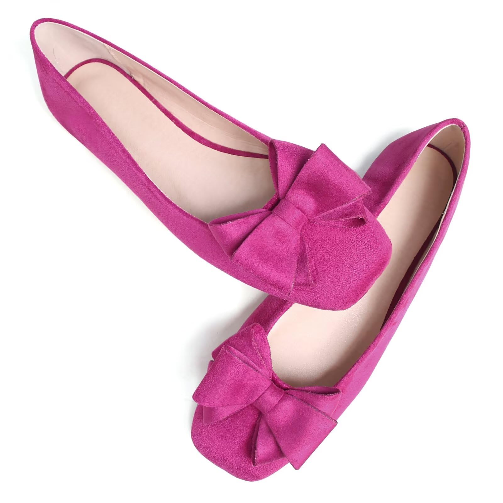 WENJIAZHIZHI Womens Square Toe Ballet Flats Bow-Knot Slip-Ons Dressy Bowtie Casual Comfortable Wear to Work Loafers