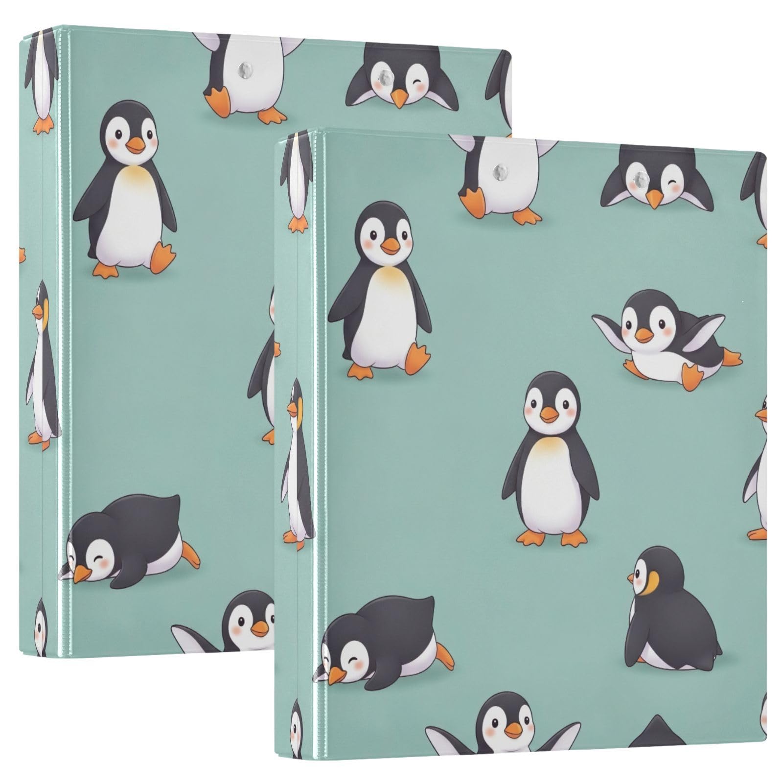 Raccoglitore a tre anelli con pinguini in stile cartone animato, 3,8 cm, con portablocco grande, 3 raccoglitori per scuola, università, ufficio (confezione da 2)