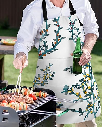 Miniatura 5 de Delantal de chef ajustable, delantal de rama de árbol verde azulado con bolsillos, para hombres y mujeres, delantal de cocina impermeable