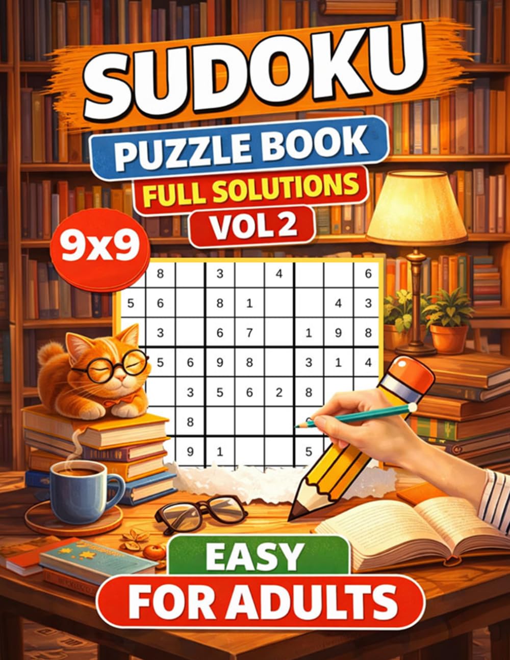 SUDOKU PUZZLES For Adults Vol 2: 9X9 Easy And Full Solutions Big Large Print (Sudoku 9x9 Easy For Adults)