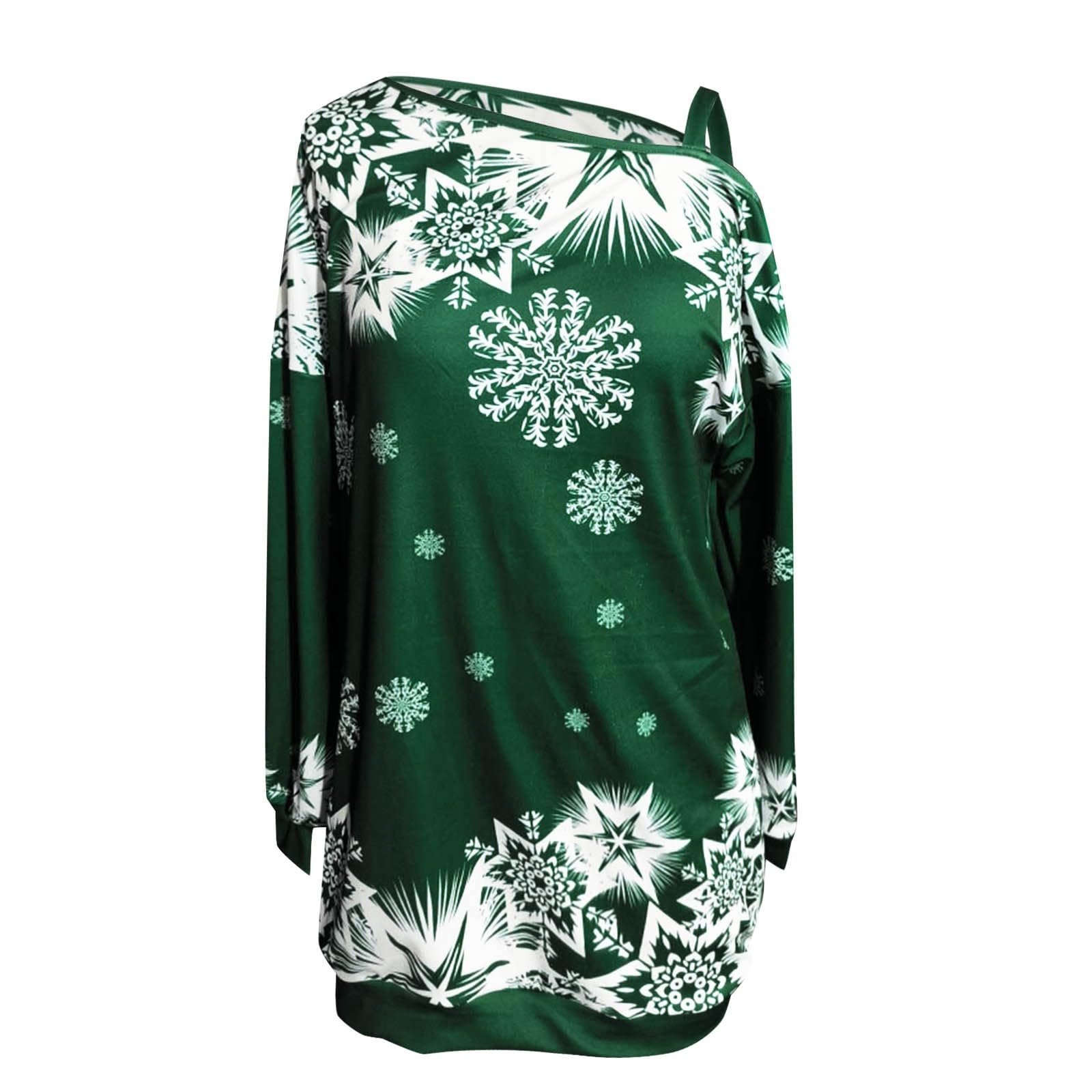 Générique Abito di Natale stampato fiocco di neve spalle scoperte taglio casual per donna elegante abito autunno inverno perfetto festa