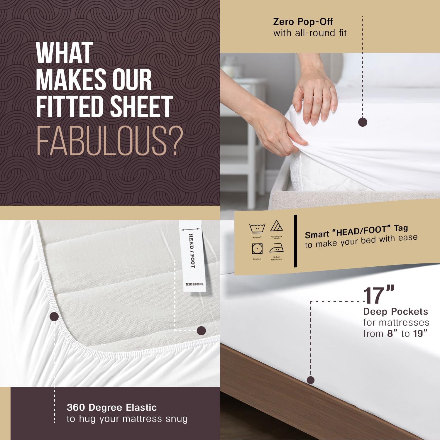 TEXAS LINEN CO. 100% Egyptian Cotton Sheets California King Size - 2000 Series Luxury Cal King Sheet Set, Soft & Cooling Sateen Weave, 17” Extra Deep Pocket Hotel Collection Sheets (4 Pc, White)