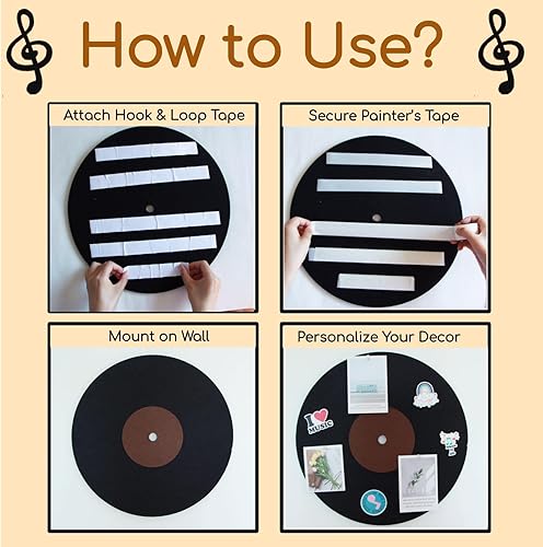 Miniatura 5 de Tablón de anuncios de música de 16 pulgadas, tablero de fieltro retro con pines, para colgar sin taladrar con cinta adhesiva, para decoración de