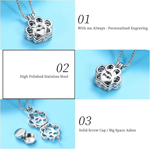 Miniatura 31 de Oinsi Joyería de Cremación de Mascotas Para Cenizas Para Perro/Gato con Forma de Pata de Acero Inoxidable Medallón Conmemorativo Collar de Urna Mini