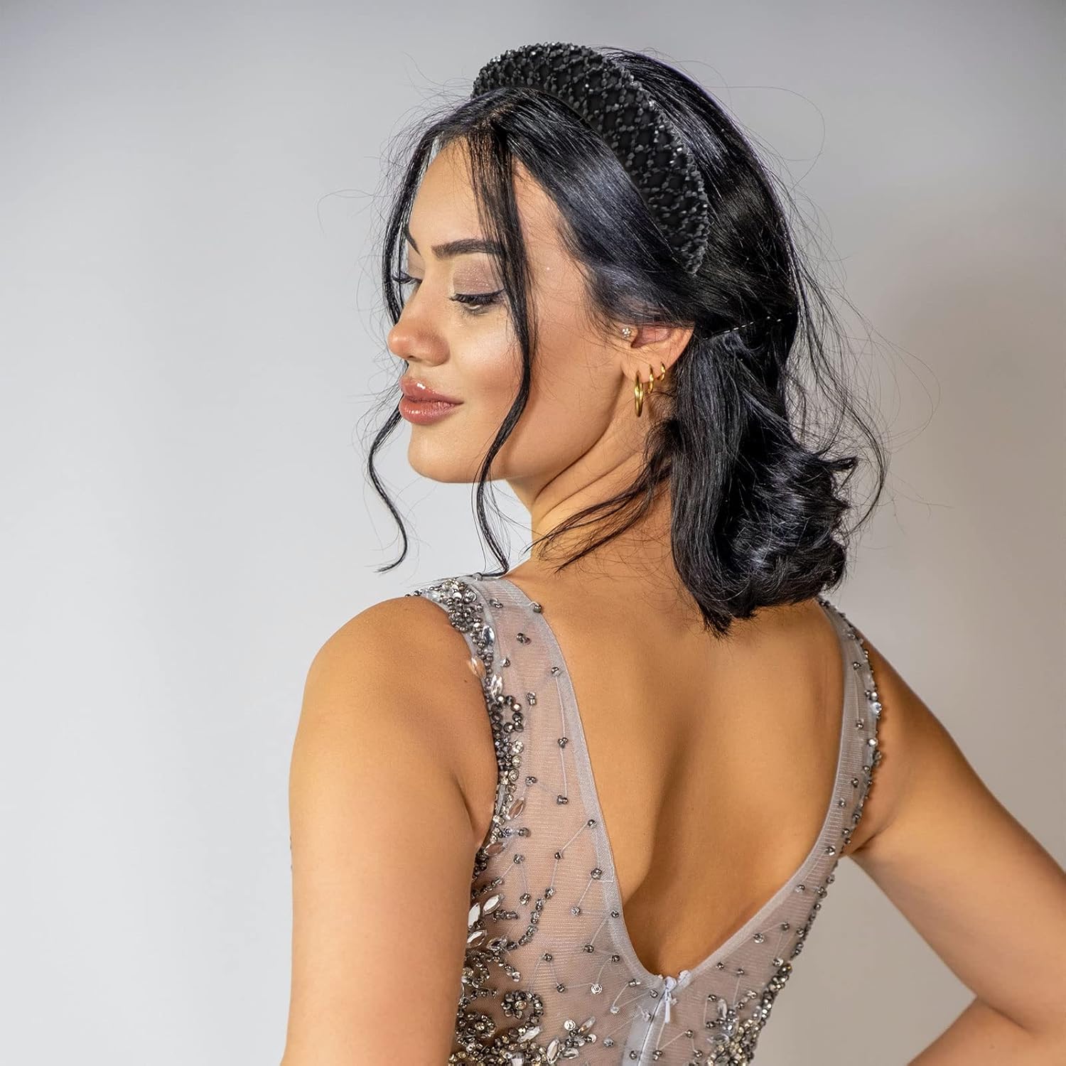 YISSION 1PC Black Rhinestone Headband for Women Girls Non Slip Head Bands Fashion Jeweled Hairband Sparkly Crystal Headbands for Women Bling Hair Accessories for Women Girls Wedding Prom Holiday - Image 3