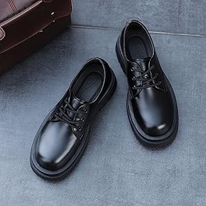 Amazon.com | Men's Genuine Leather Thick Soled Round Toe Lace Up