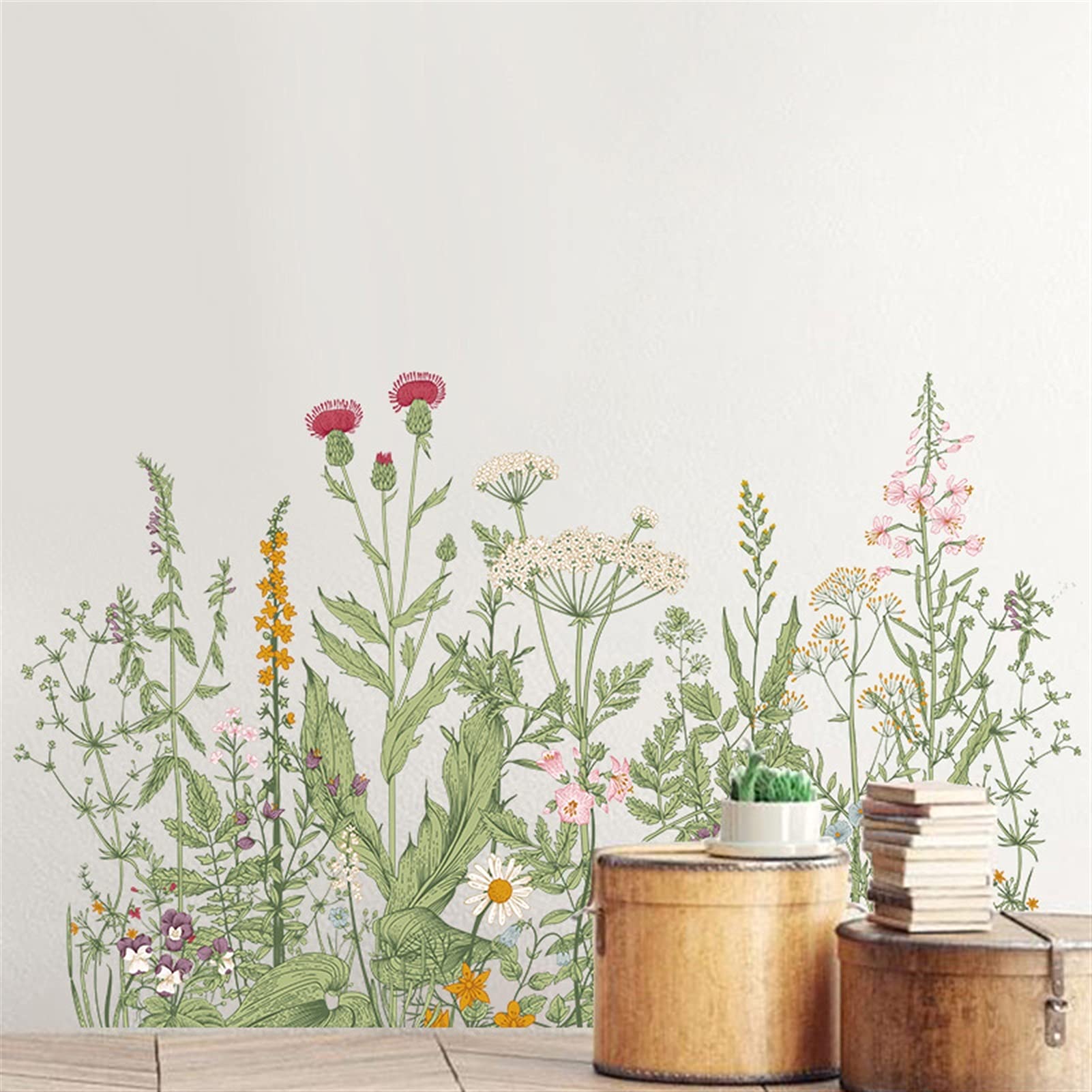 Adesivi ​Murali Wall Sticker Fiore pianta di Erbe di Campo Wall Sticker Soggiorno Camera da Letto PVC. Sfondo Wallpaper (Size : 60x90cm)