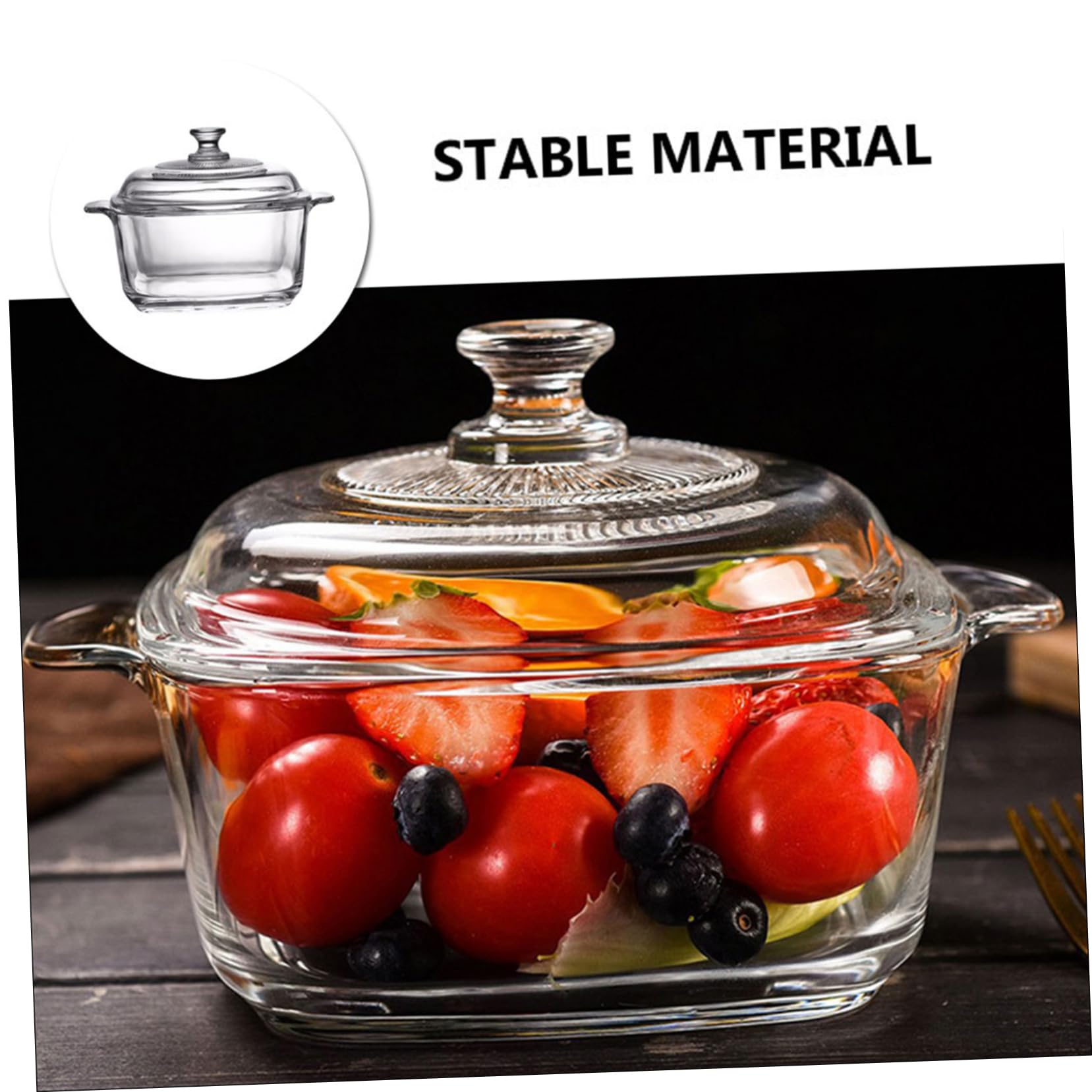 Kühlschrankschüssel aus Hitzebeständigem Glas mit 1l Fassungsvermögen und 2 Griffen Mikrowellengeeignete Auflaufform mit Deckel für Buffet und Snack Riegel