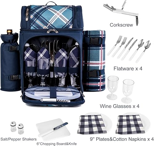 Miniatura 41 de ALLCAMP OUTDOOR GEAR Mochila de picnic para 2 personas con manta, platos y cubiertos de forro polar Gris Plomo,Negro,Azul,Marrón,Gris,Azul