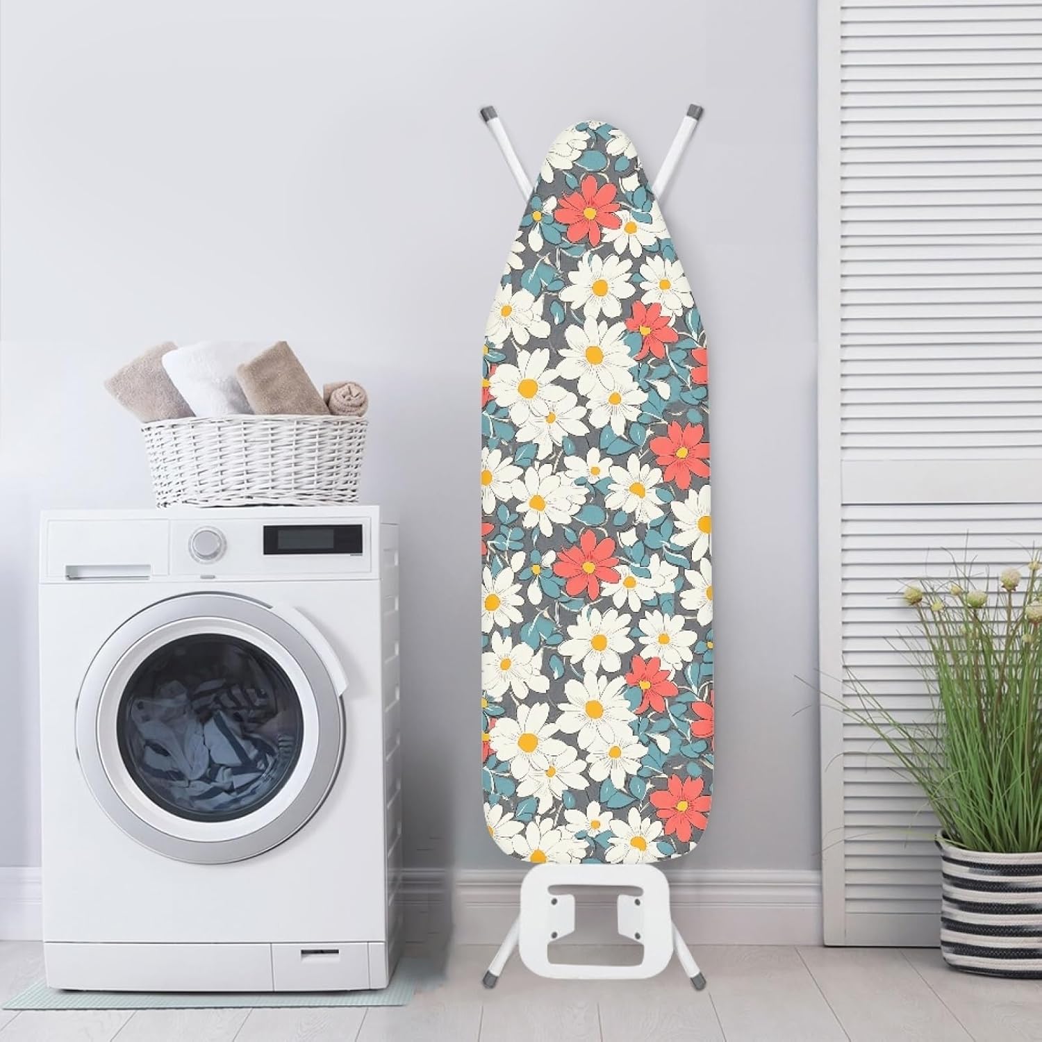Padded Ironing Board Covers 18 X 49 White Red Flowers Ironing Board Pad and Cover Thick Replacement Drawstring Tightening & Lock, Easy Fit, Scorch & Stain Resistant, Non Slip