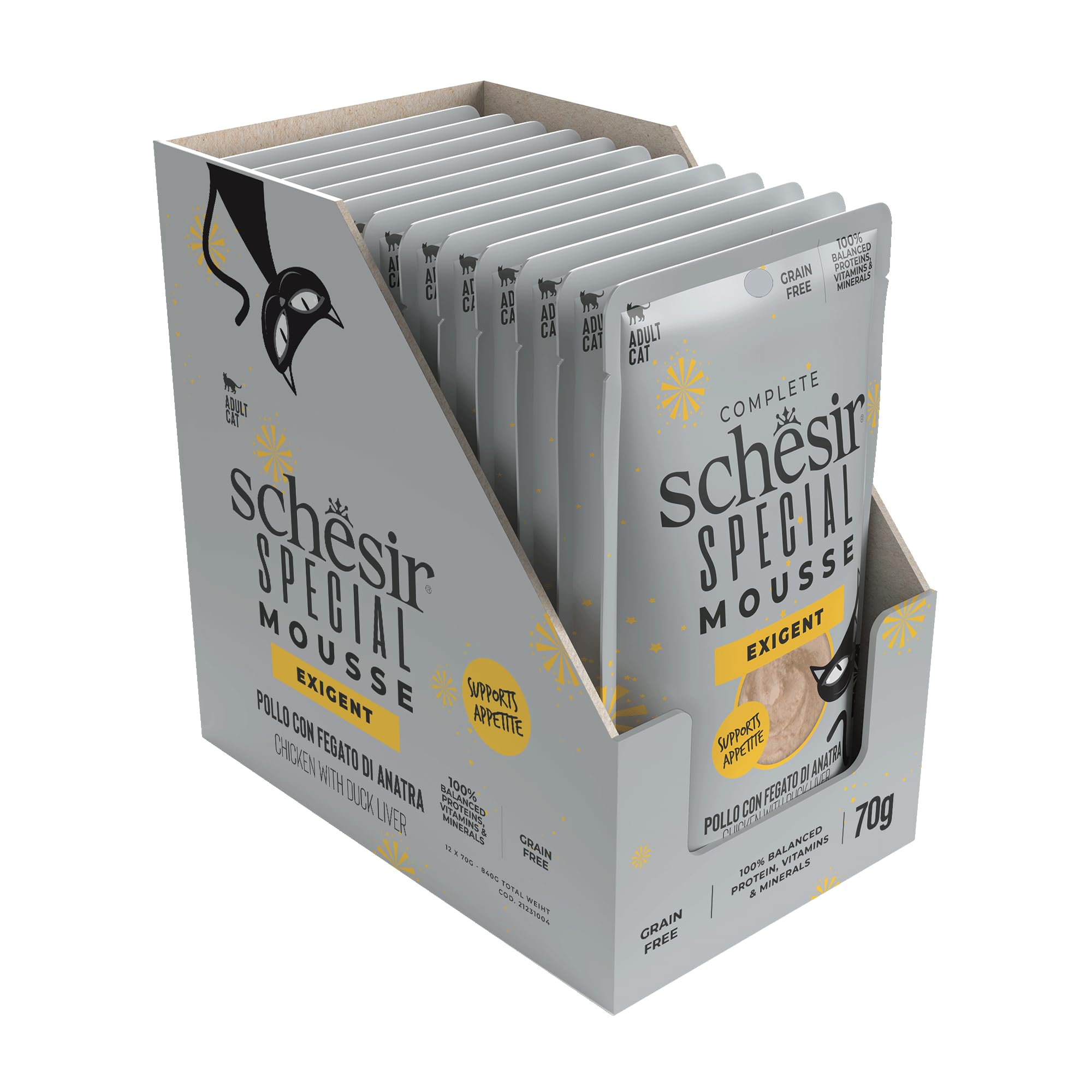 Schesir Special Exigent, Alimentation complète pour Chats exigeants (Poitrine 12 x 70 g)