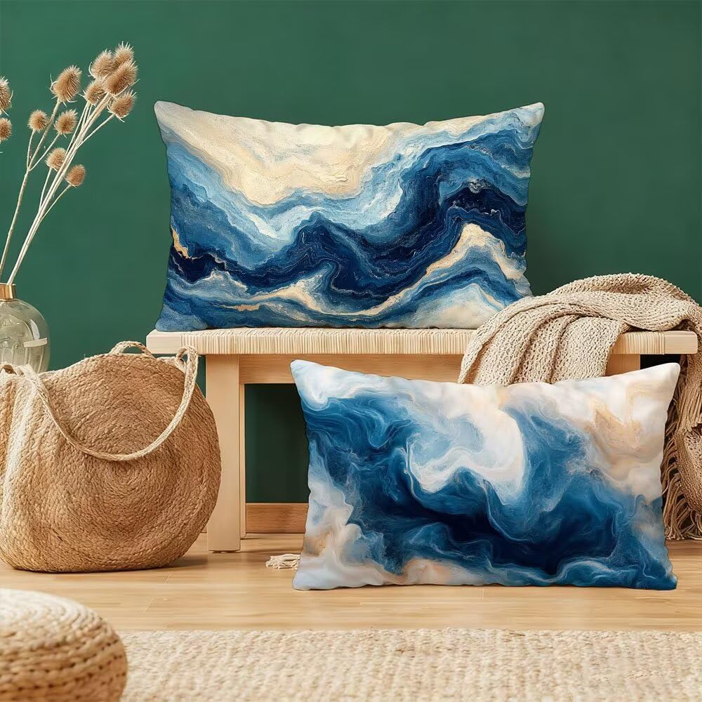 Taie oreiller 40x80cm bleu velours pour sublimer votre canapé