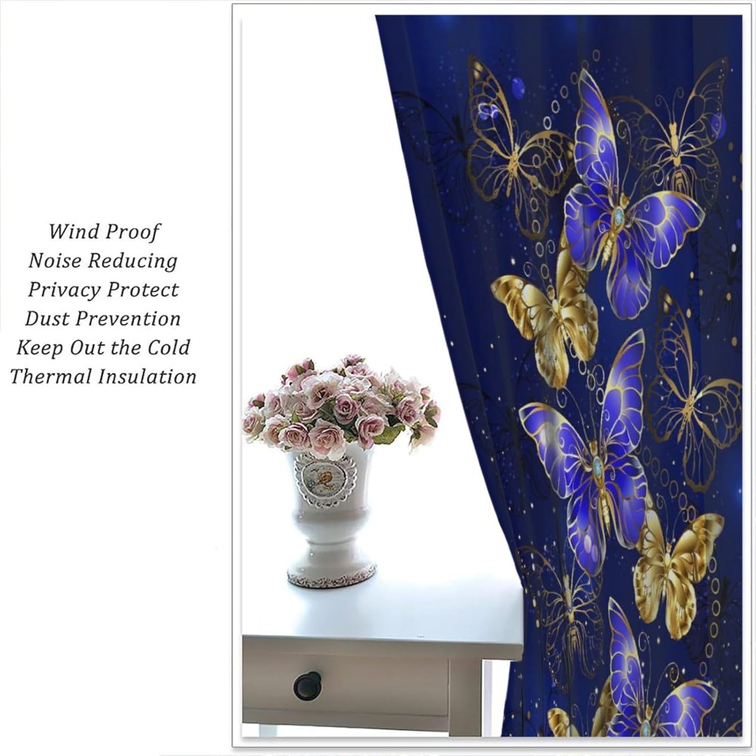 Girls Butterfly Curtains, Starry Sky Galaxy Shining Light Golden Blue Purple Sparkling Windiw Treatments for Girls Woman Teens Bedroom Living Room Home Blackout Drapes 63x63 Inch