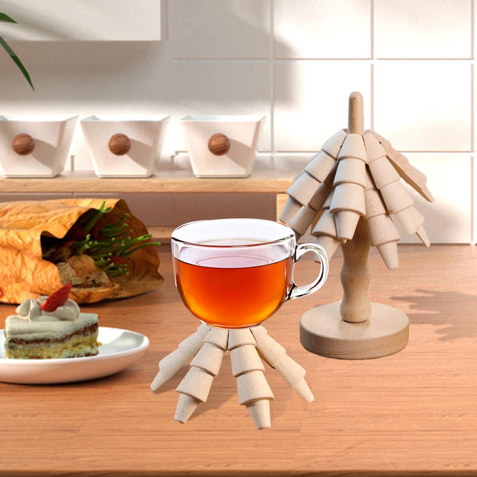Ensemble De Dessous-De-Plat en Bois Forme Arbre Support Protecteur | Set De Dessous-De-Plat En Forme D'arbre Pour Protection Boissons Casseroles Poêles Assiettes Bols