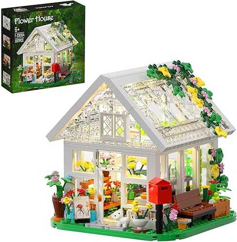 Juego de construcción de casa de flores, gran regalo para amigos o niñas, juguete de construcción de invernadero con luz LED, modelo de casa de
