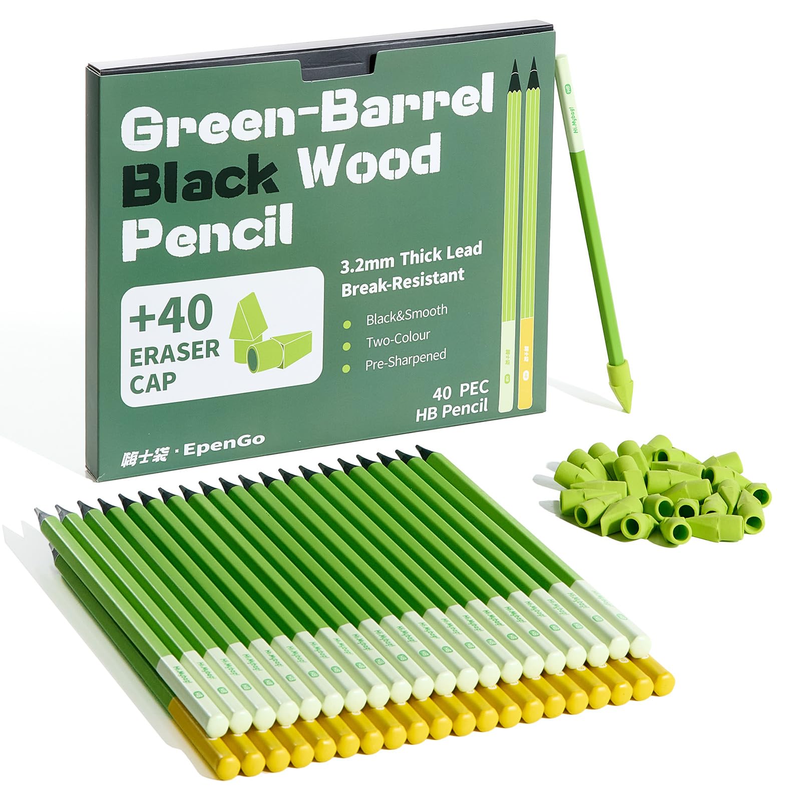 Lápices HB #2, paquete de 40 unidades, preafilados con borrador, mina de 3.2 mm de grosor resistente a la rotura, lápices de madera negra para escuela, aula y suministros de oficina