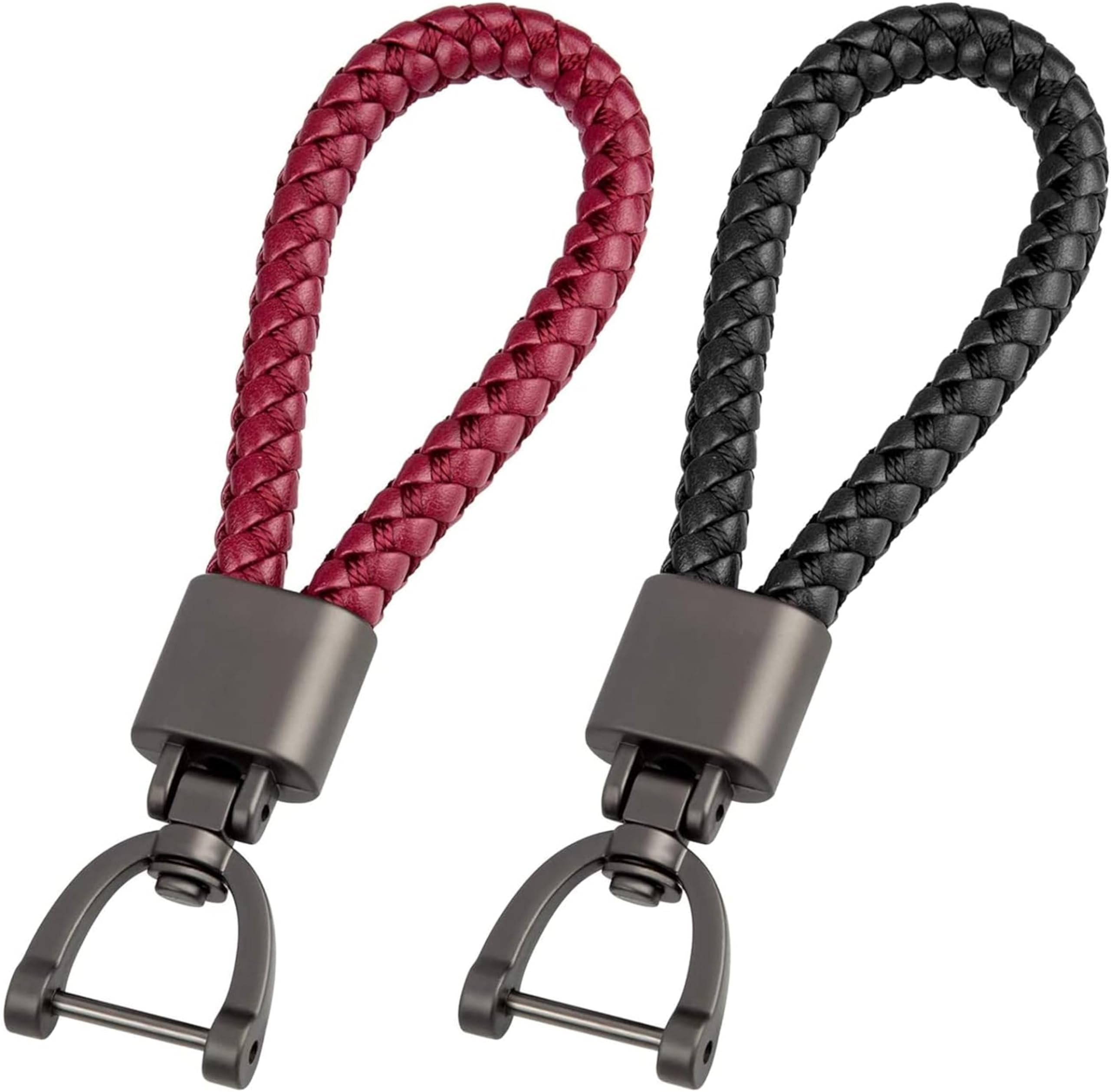 KiZmiqKey Chain 2pcs Leather Key Chain, Car Accessories Buckle With D-ring Sturdy Metal, 360 Degree Rotation, With Screwdriver, Car Accessories Pendant Creative Gift Black And Red