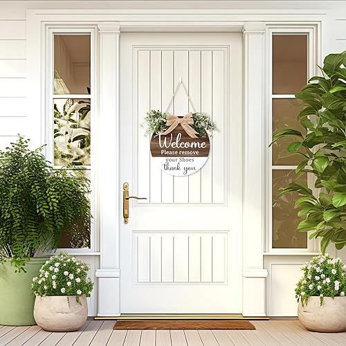 Miniatura 10 de TOARTI Letrero de madera con texto en inglés Please Remove Your Shoes Off para puerta delantera, letrero de bienvenida para la puerta de entrada con