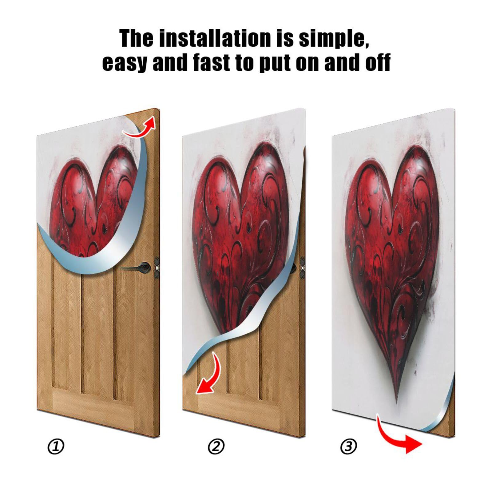 FLildon Valentine's Day Big Heart Door Cover Decoration, Party Accessory Porch Decor for Festive Ornament Room Door Covers 35 x 79 Inch