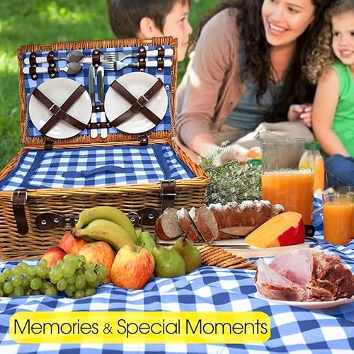 Nature Gear Upgraded 4 Person Xl Picnic Basket (4 Person + Blanket, Blue & White) #TOP3