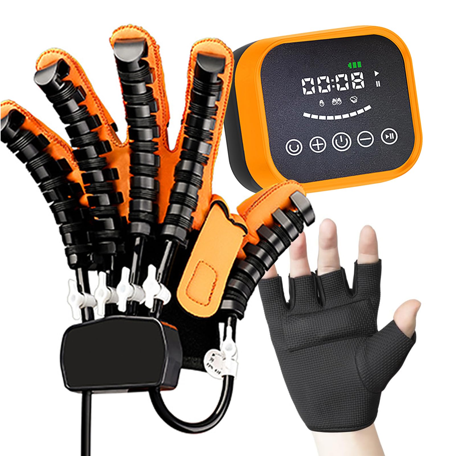 Guantes Roboticos Rehabilitación de Ictus Autoentrenamiento, Guantes de Rehabilitación de Dedos Electrico para Pacientes con Hemiplejía por Accidente (Size:M,Color:Tipo Izquierdo/Naranja/Batería)