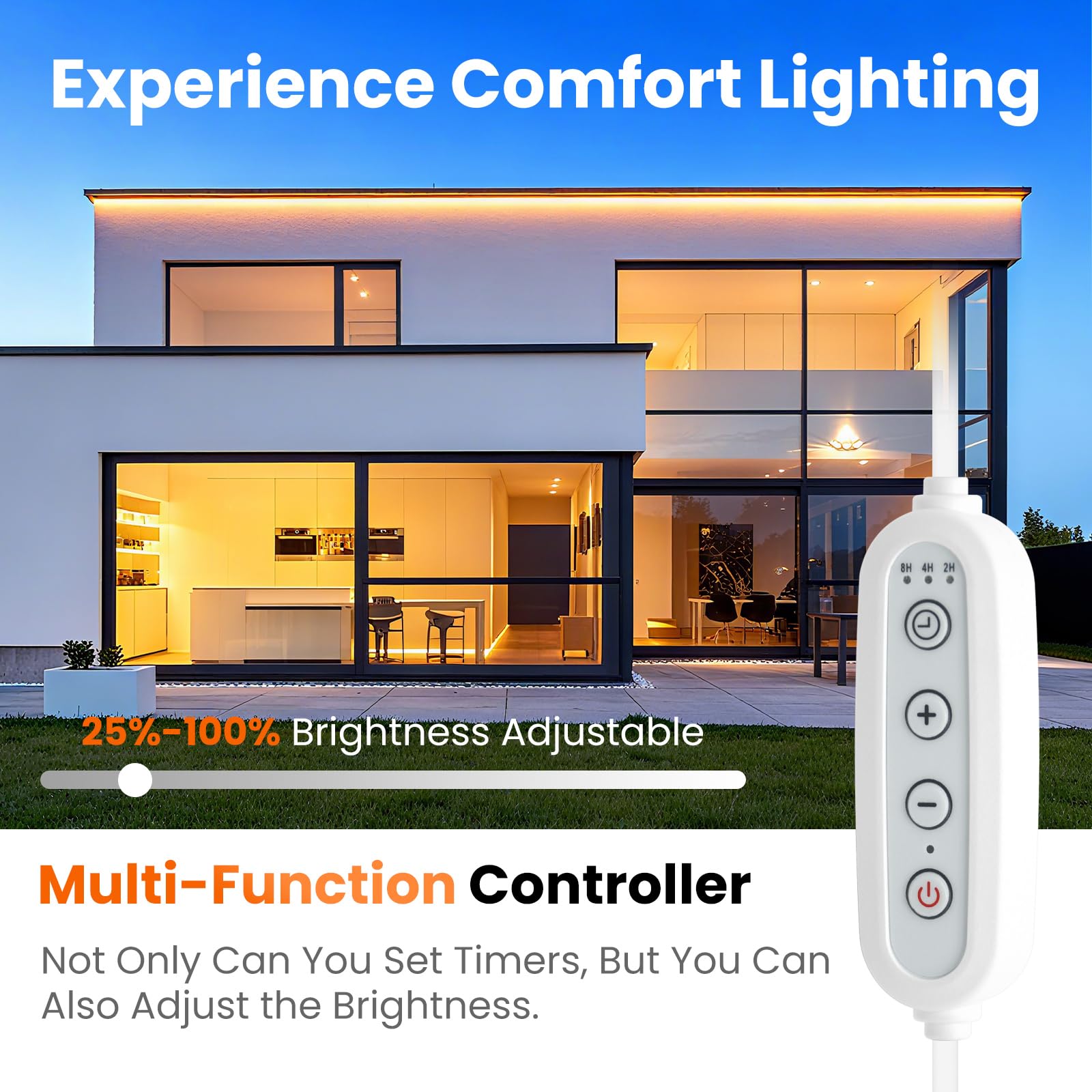 Tira LED neón COB 220V con temporizador/regulación de intensidad [15M, Blanco 6000-6500K], IP65 impermeable flexible, 288 LEDs/m Tira LED FCOB cortable CRI85+, decoración para el hogar