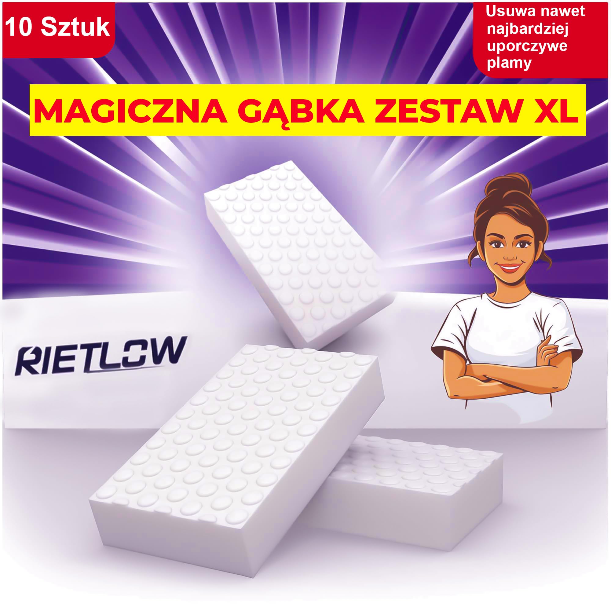 Zestaw 10 Magicznych Gąbek – Gumka do Czyszczenia Ścian, Mebli, Butów, Podłóg, Tapet i Drzwi – Gąbka Melaminowa o Podwójnej Gęstości – Magic Eraser Sponge (Biała)