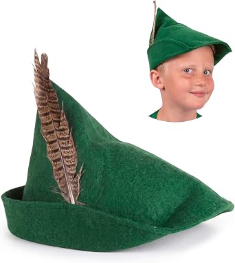 Narwhal Novelties Green Felt Peter Pan Style & Robin Hood Costume Hat with Removable Feather One Size for Kids & Adults Renaissance Medieval Hat, Cosplay Accessory for Halloween & Parties