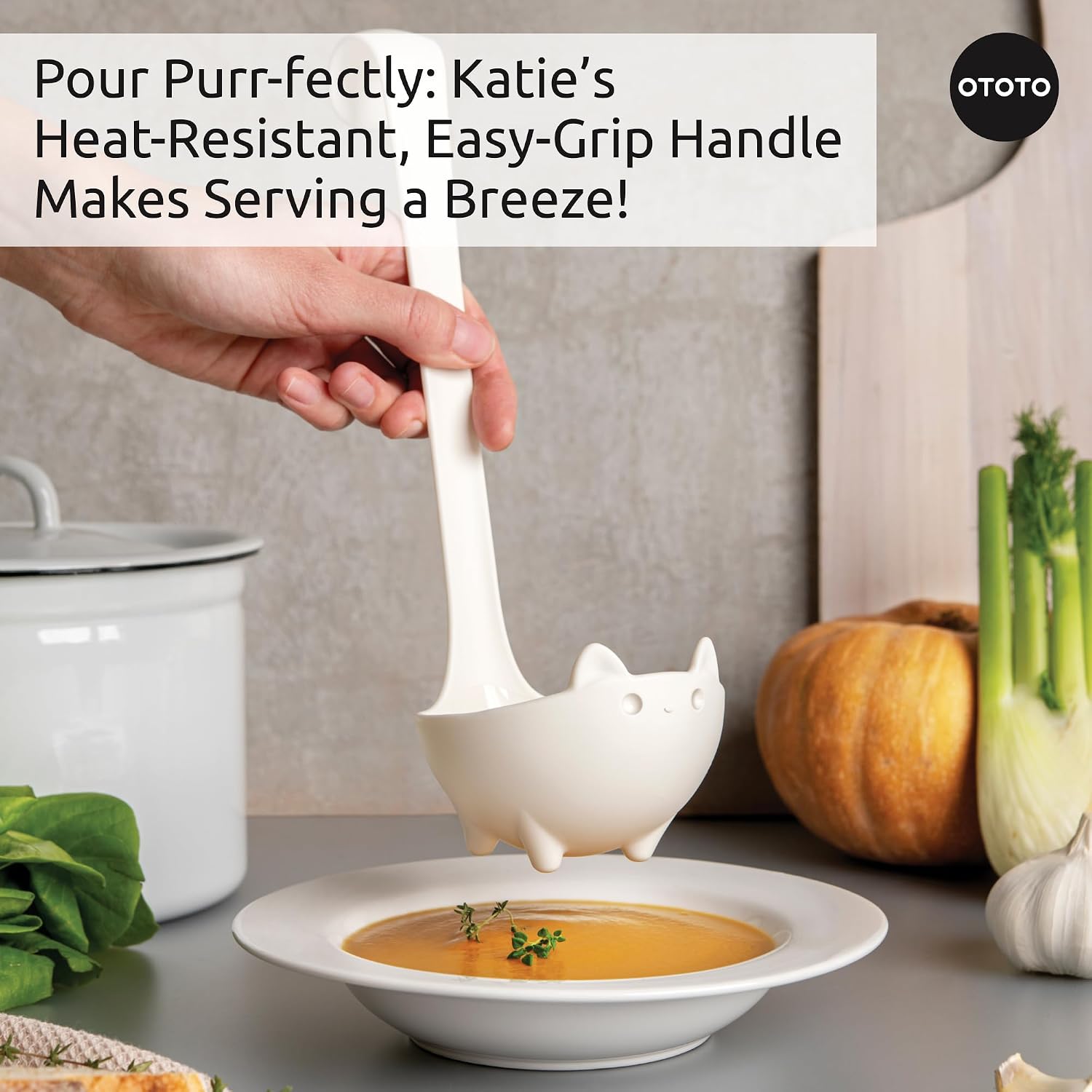 OTOTO Katie Cat Soup Ladle - Halloween Gifts Black, Gothic Gifts, Spooky Gift, Funny Kitchen Gadgets (Katie Cat, White) image 4