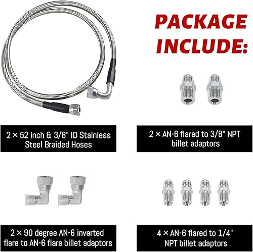 Miniatura 6 de 6AN 52 pulgadas SS flexible trenzado transmisión nevera manguera accesorios compatibles con Chevy Ford Mopar GM GMC Buick Cadillac coches y camiones