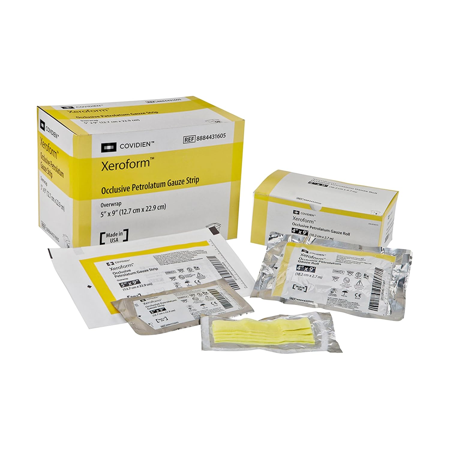Cardinal Health™ Xeroform™ Non-Adherent Occlusive Petrolatum Dressing, Patch Peelable Foil Pack, 4 x 4IN, 8884433500, Box of 25