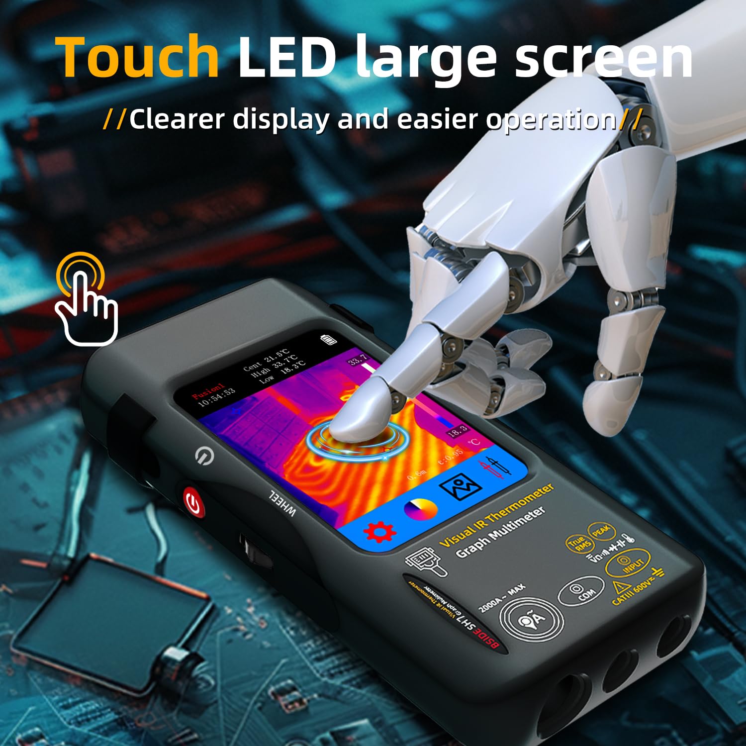 BSIDE SH7 Wärmebildkamera Multimeter 320×320 Auflösung mit 20000 Wörtern Multimeter 3.98'' TFT Touchscreen 25Hz Infrarot Wärmebildkamera (-20-550℃) 15 Wärmebildpaletten TRMS Auto-Ranging Tester
