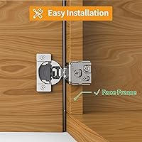 Vista 36 de Chibery 50 Pack 1-5/16" Overlay 3D Soft Close Concealed Hinge for Face Frame Door, Smooth Slow Self Closing Hinges, Satin Nickel, Hidden 105° Open
