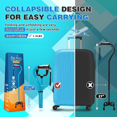 Miniatura 8 de BigAlex Bastón cuádruple, plegable, ajustable, para hombres y mujeres, con base estable de 4 puntas para mayor estabilidad y equilibrio, resistente,