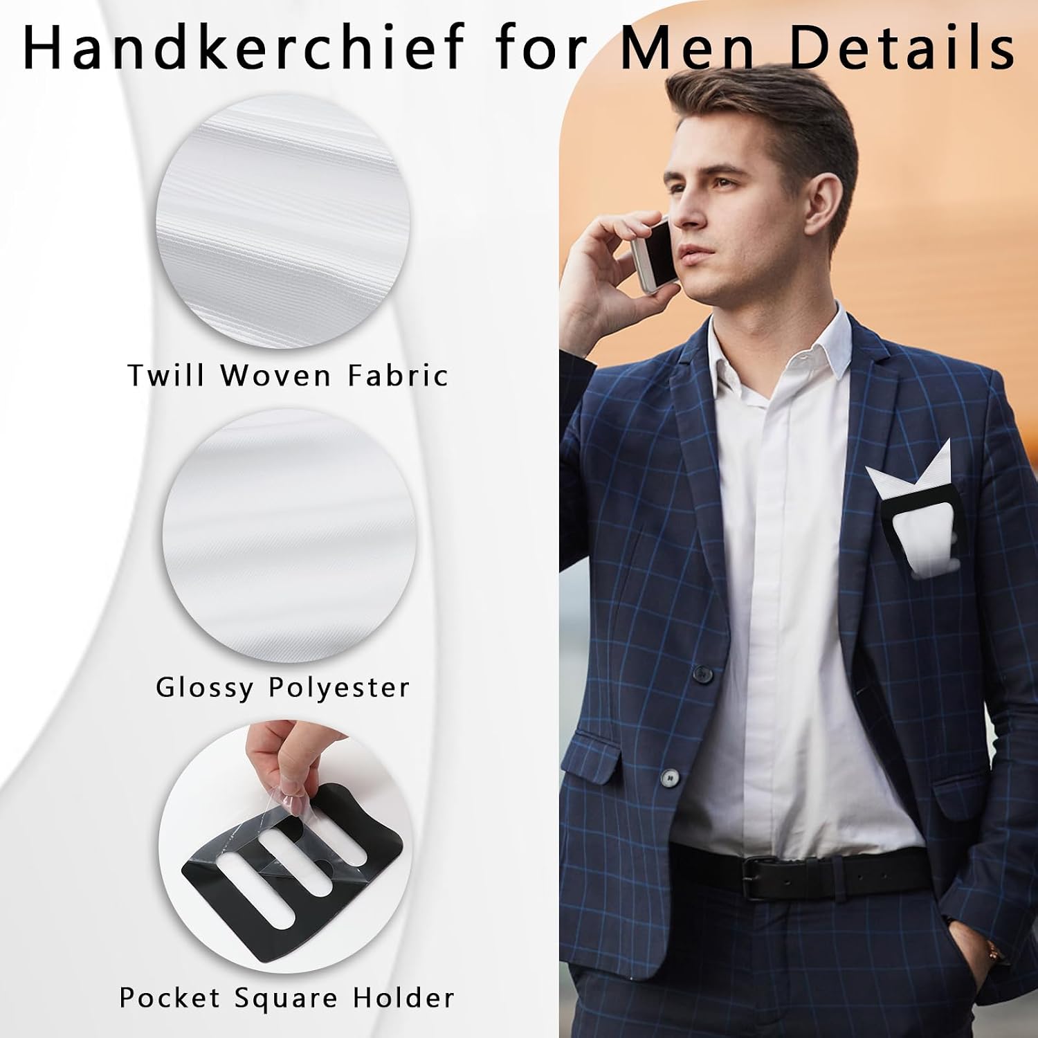Handkerchiefs for Men, Mens Handkerchiefs with Pocket Square Holder for Suit Tuxedo Wedding Party Prom Business