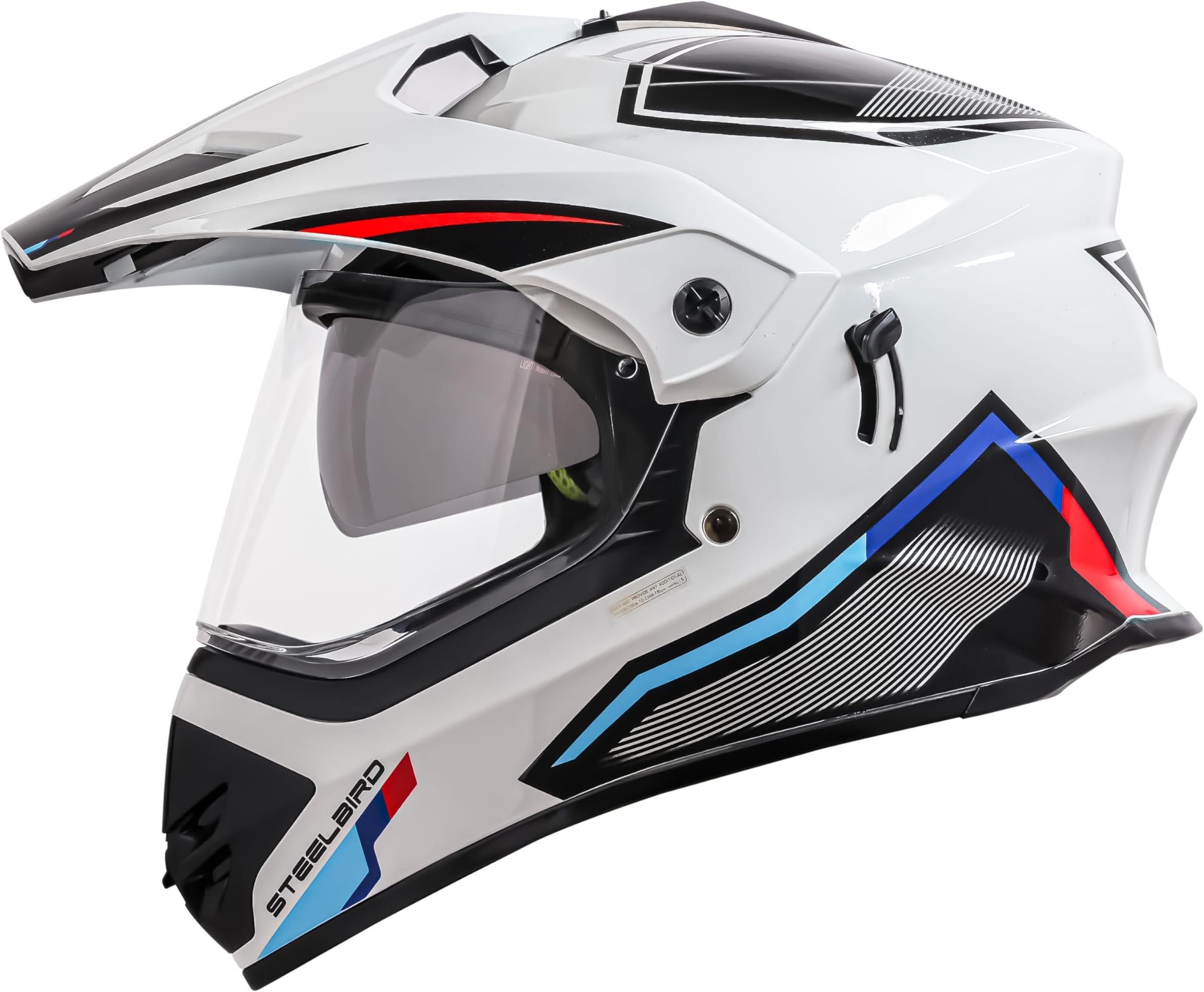 Steelbird Racer Off Road ISI Certified Motocross Double Visor Full Face Graphic Helmet Outer Clear Visor and Inner Silver Sun Shield