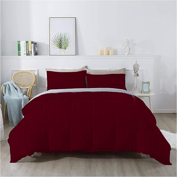 Luxurious 1 Piece Comforter Super King Plus Size (120 x 120) Inch 100% Egyptian Cotton 800 Thread Count 400 GSM Luxury Soft Quality Comforter - Burgundy Stripe