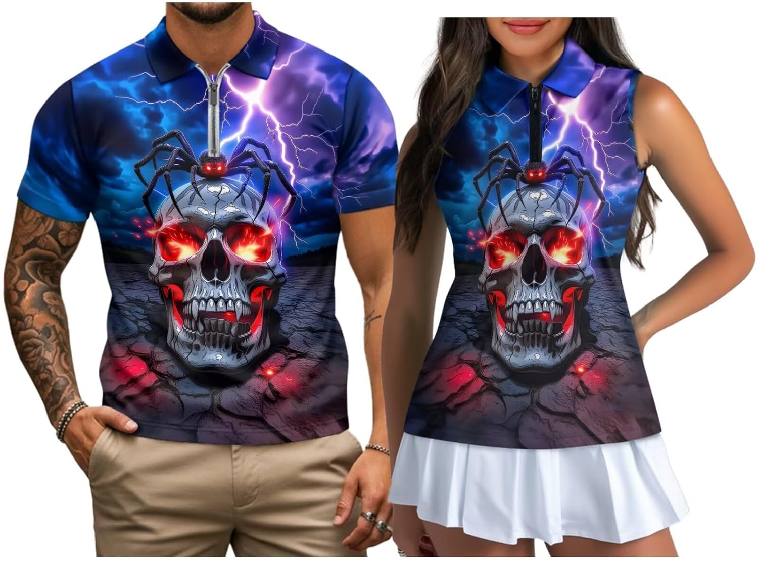 Belidome Halloween Couple Matching Golf Shirts | Stretch 1/4 Zipper Collar Polo for Men Women, Moisture Wicking Quick Dry Golf Outfit for Halloween