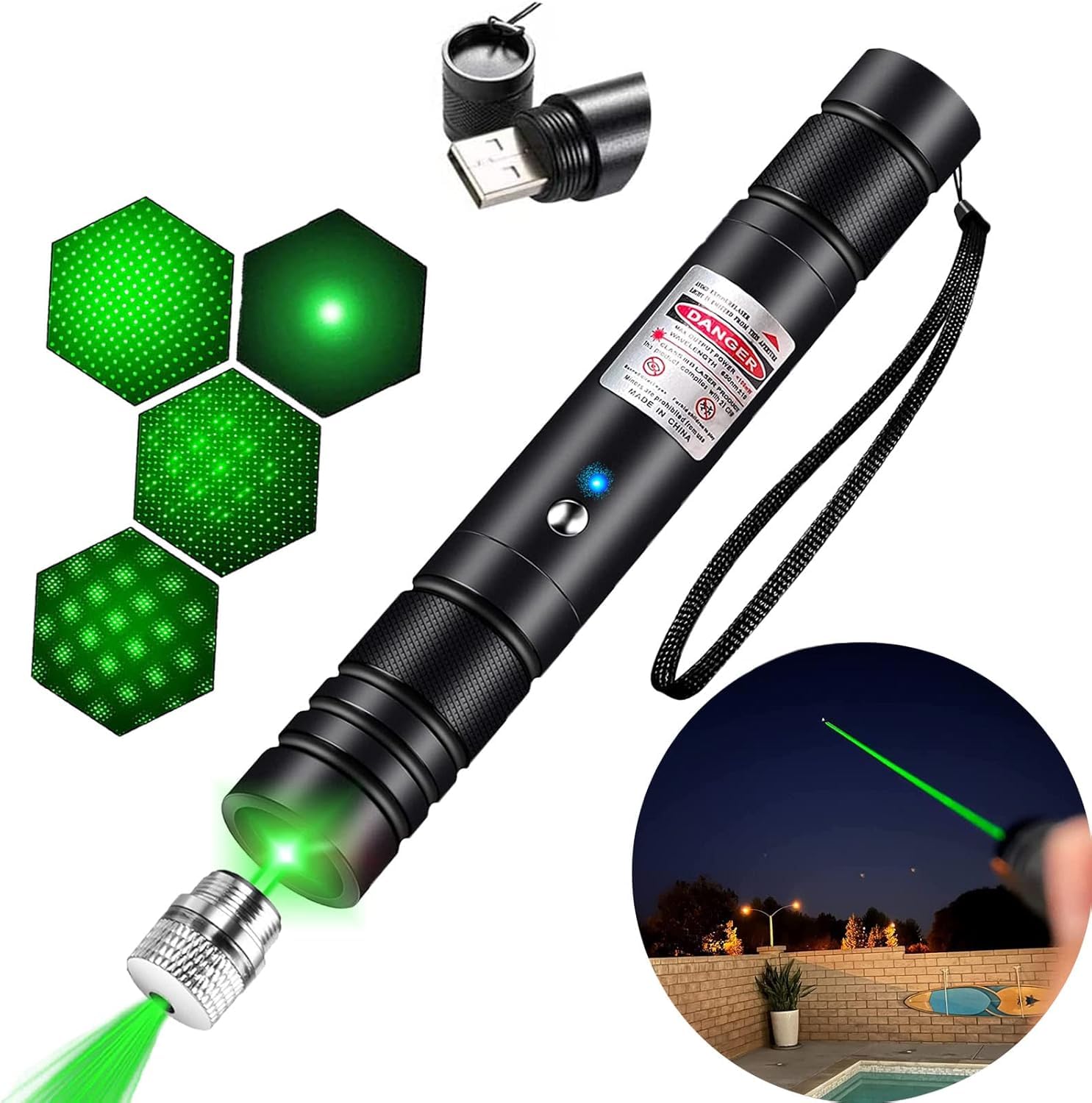 Green Laser Pointer Long-Range Laser Pointer High Power-Rechargeable Laser Pointer for Hiking, Presentations & Outdoor Use