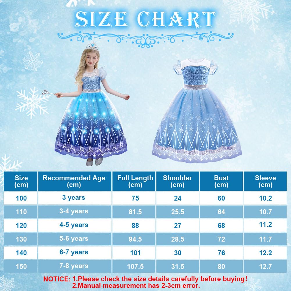 AUYAO Light up Princess Dress for Girls Kids Dress Up Princess Blue Costumes, Ice and Snow Princess Dress - Image 3