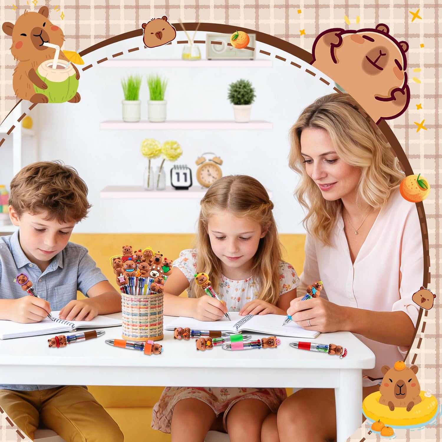 96 Pack Capybara Pens 4-in-1 Multicolor Pens with Detachable Charms - Bulk Goodie Bag Fillers, Cute Party Favors for Kids, Classrooms & School Supplies