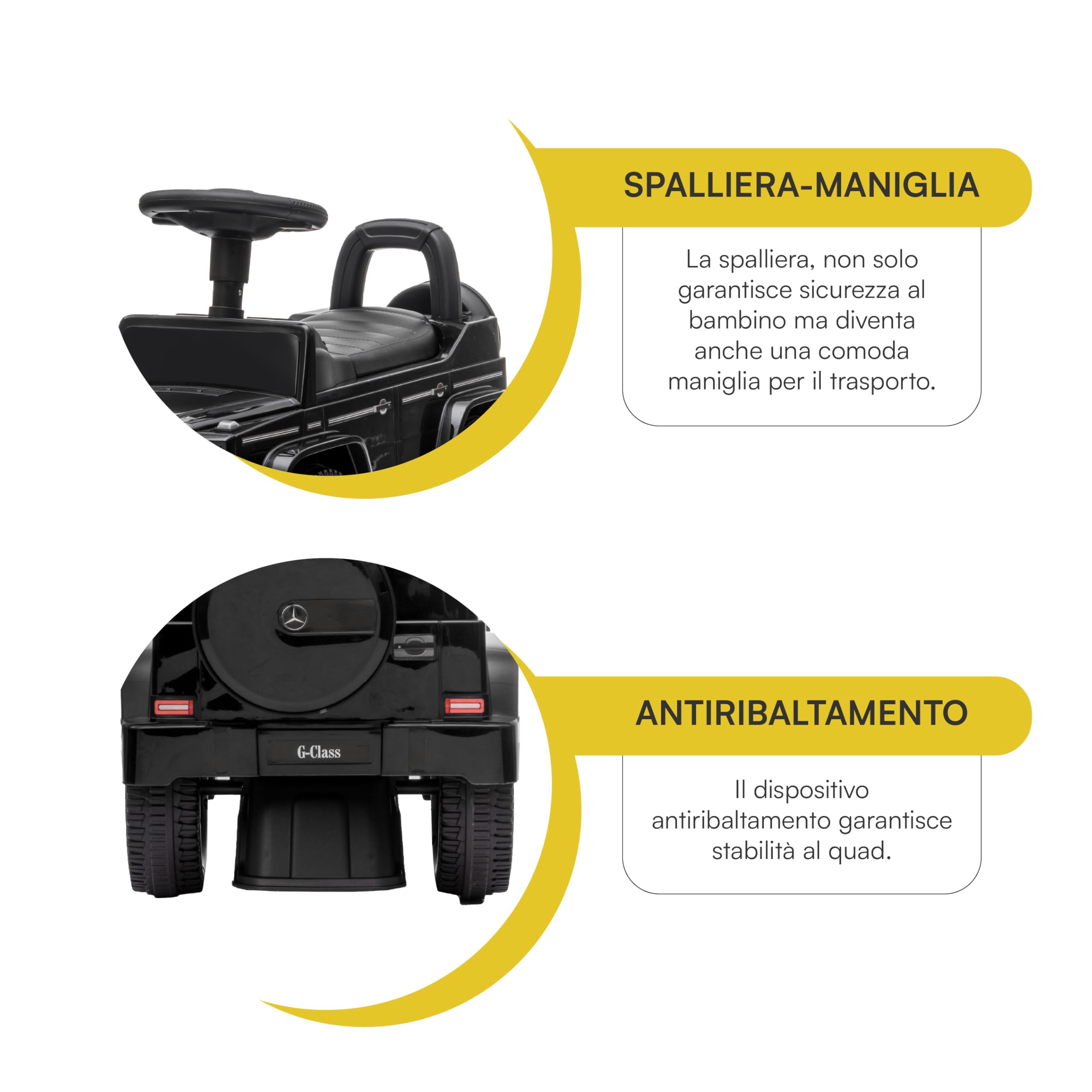 Baroni Toys Suv Mercedes Ride-On Macchinina Spingi e Vai per Bambini 1-4 Anni, Fari LED, Suoni Realistici, Ruote Antiscivolo, Vano Portaoggetti, 69.5x29x43 cm Nera