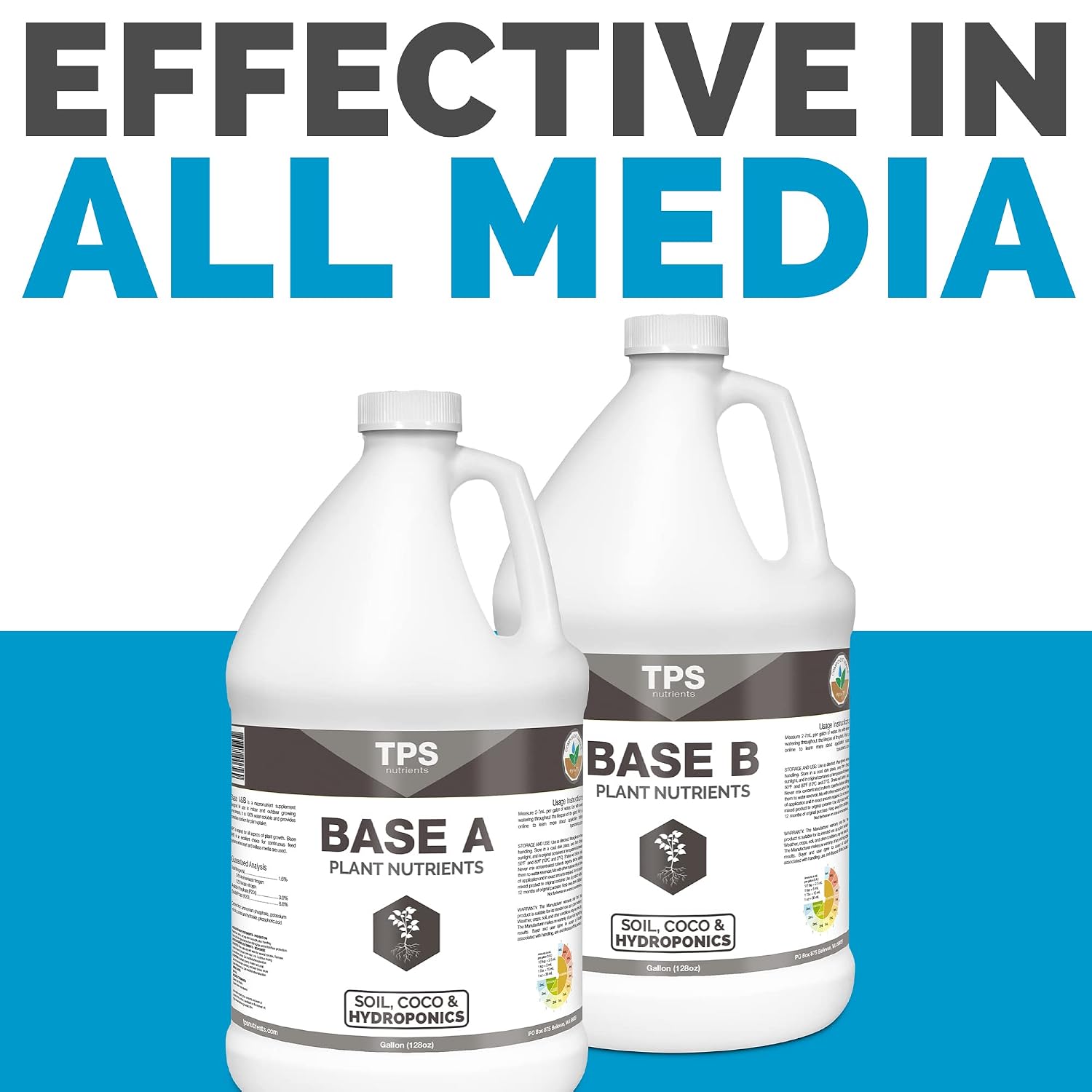 TPS Base A+B Two Part Set Complete Plant Growing Nutrient Formula for All Plants, for Both Soil and Hydro, Gallon Set (2 x 128 oz)