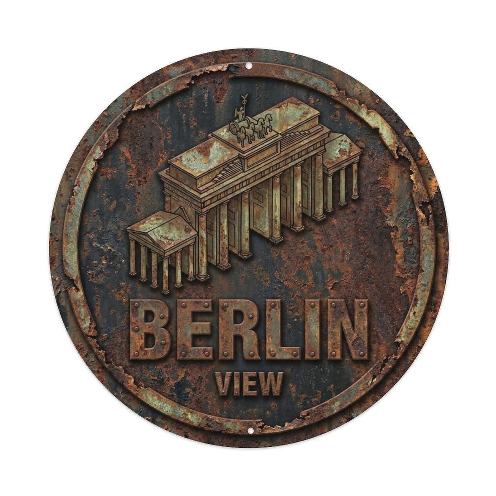 Yrnq 8X8inch Vintage Style Vintage Travel Berlin Germany Perspective Metal Tin Sign