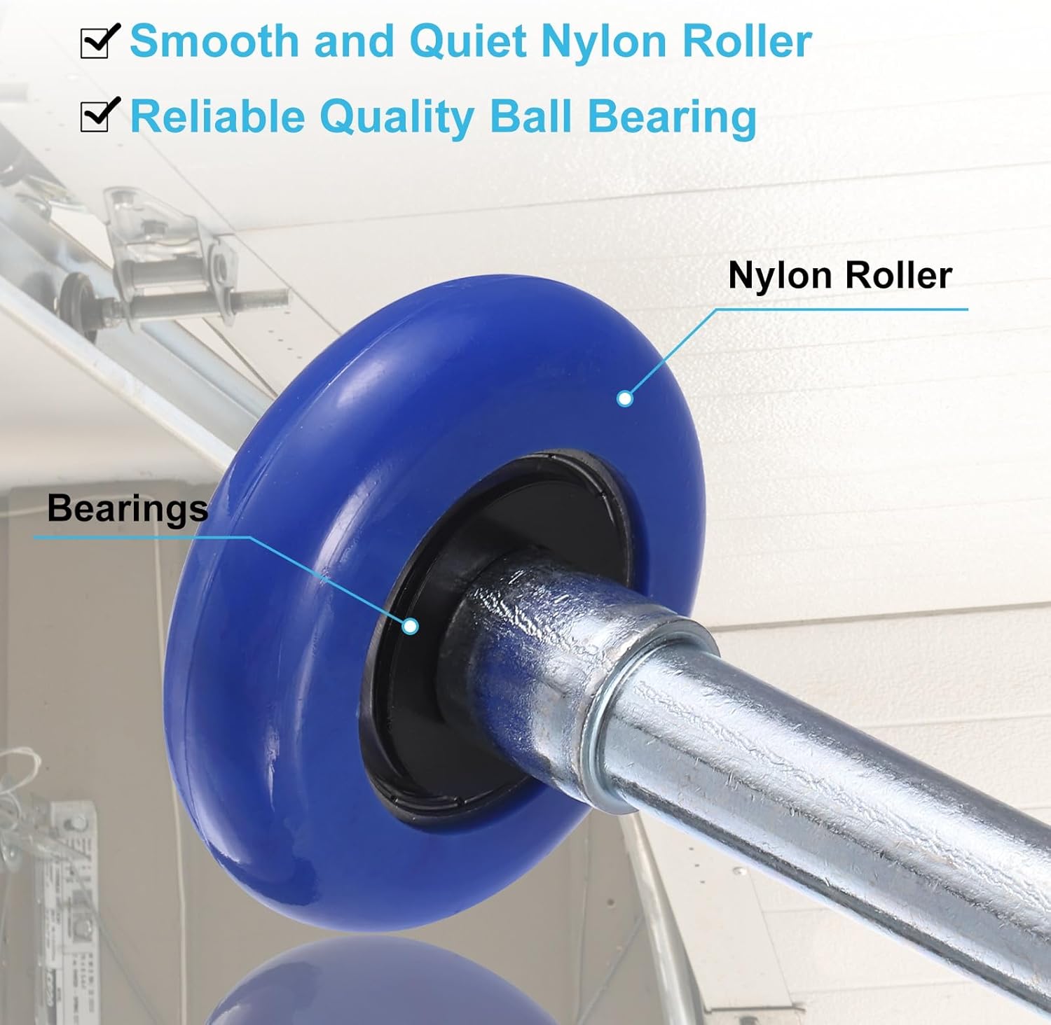 uxcell 10pcs 1.8" Nylon Garage Door Rollers for 2" Garage Track, 4" Long Stem Quiet Garage Door Wheels with Cover, 6200zz Precision Bearing, Blue