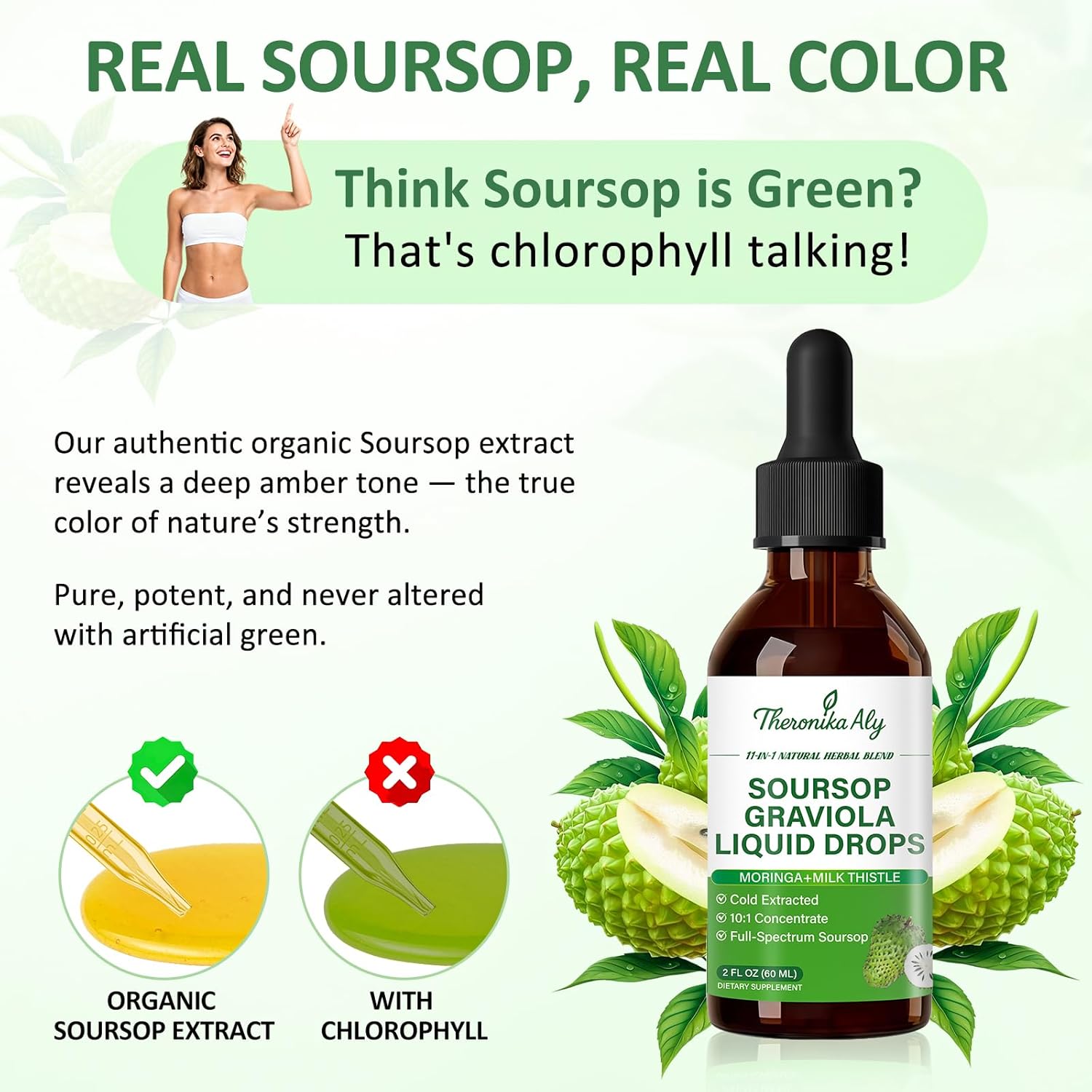 Soursop Bitters Liquid Drops 11-in-1 Herbal Blend with Soursop Extract, Sea Moss, Moringa, Turmeric, Black Cumin & Milk Thistle, Soursop Drops for Daily Wellness, 2 Fl Oz