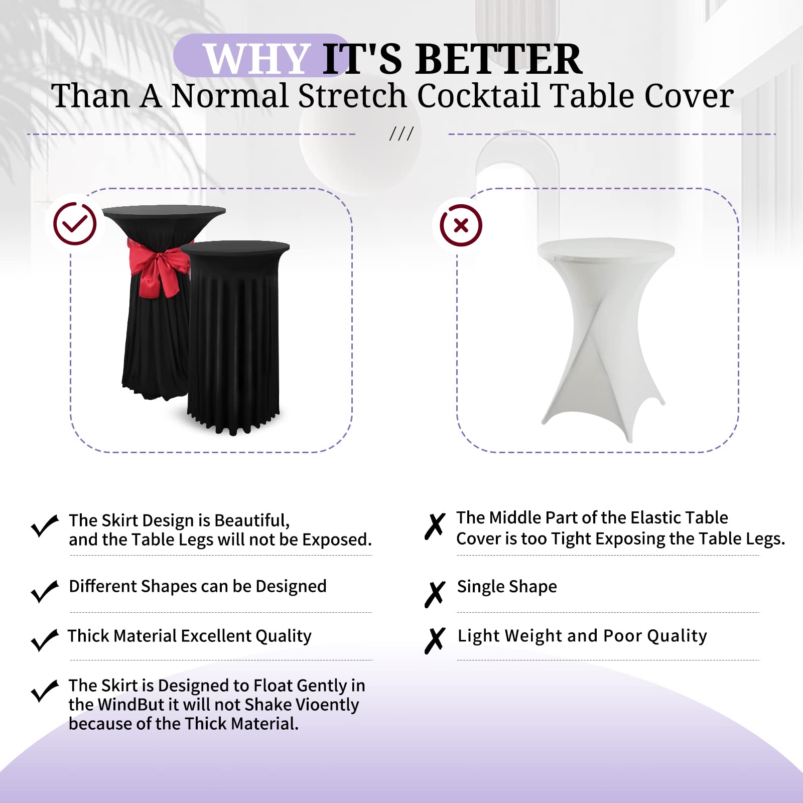 YMHPRIDE 4 Pezzi Nero Rivestimento Elastico per tavoli con Gonna Ø80-85cm Fodera Elastica Tavolo Alto, Tovaglia Stretch Cover Tavolo, Copritavolo Elastico Bar Matrimoni Catering (80X110cm,Nero)