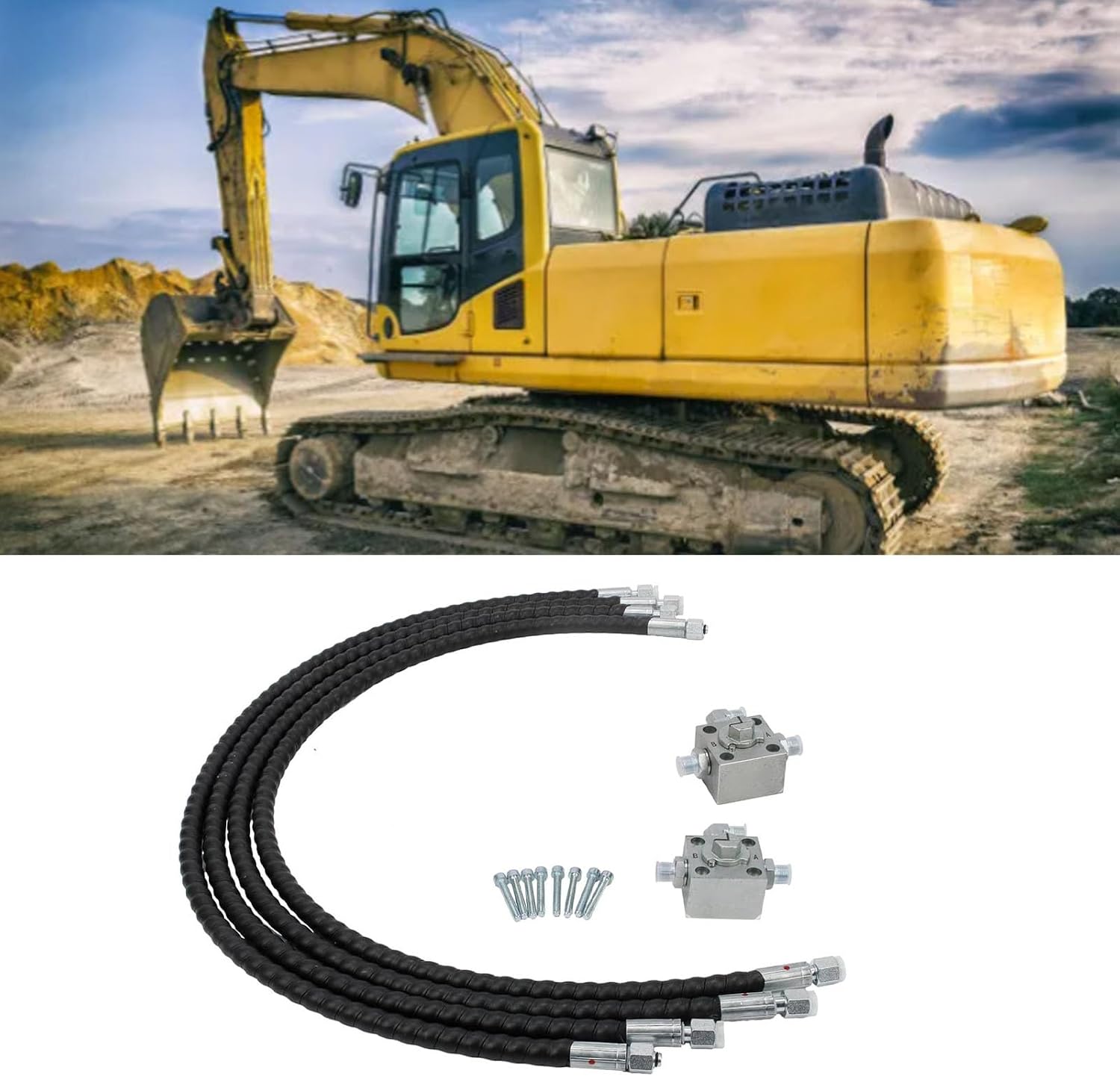 2Pcs 3 Way Diverter Valve for 1-2 Ton Chinese Mini Excavator with 31in Flexible Hoses, Mini Excavator Three Way Diverter Valve, Increase Efficiency